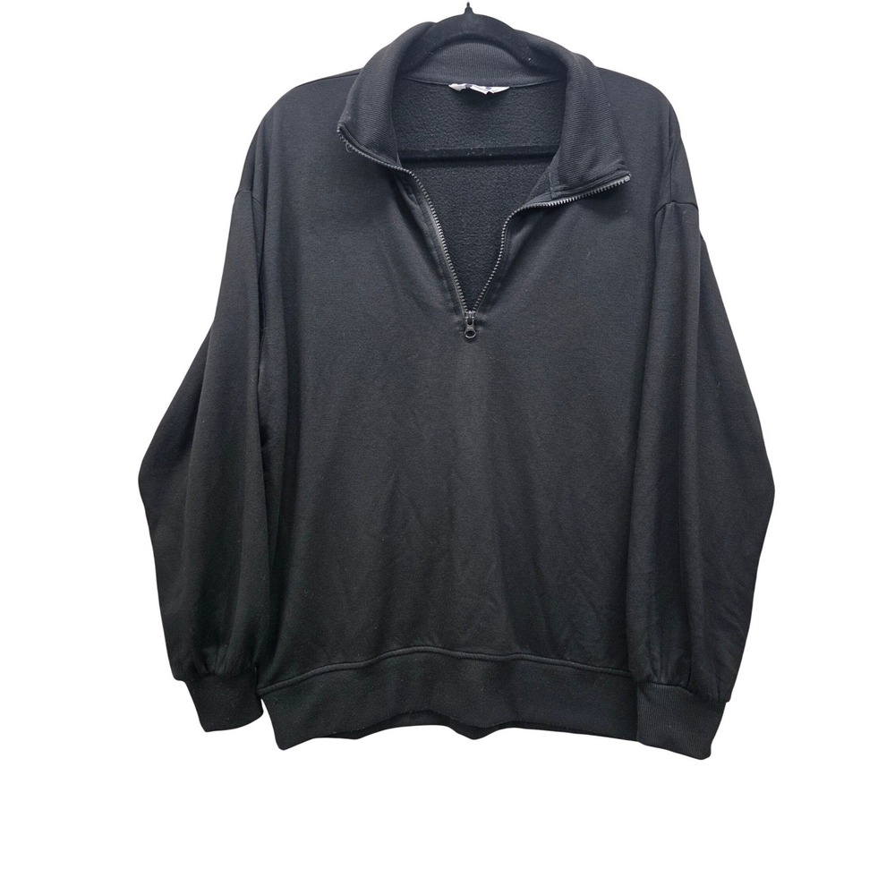 Three Dots Womens Black Quarter Zip Pullover Sweatshirt Relaxed Fit Large L